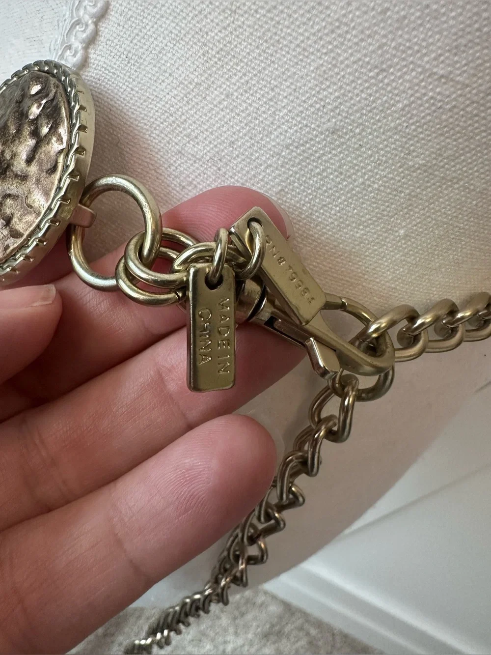 Chico’s Boho Concho Mixed-Metal Chunky Chain Belt Copper Gold Tone Metals